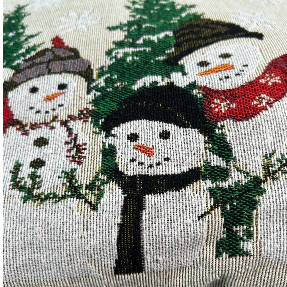 Christmas Snowmen Family Throw Pillow Tapestry Tassels Holiday Decor Snowflakes